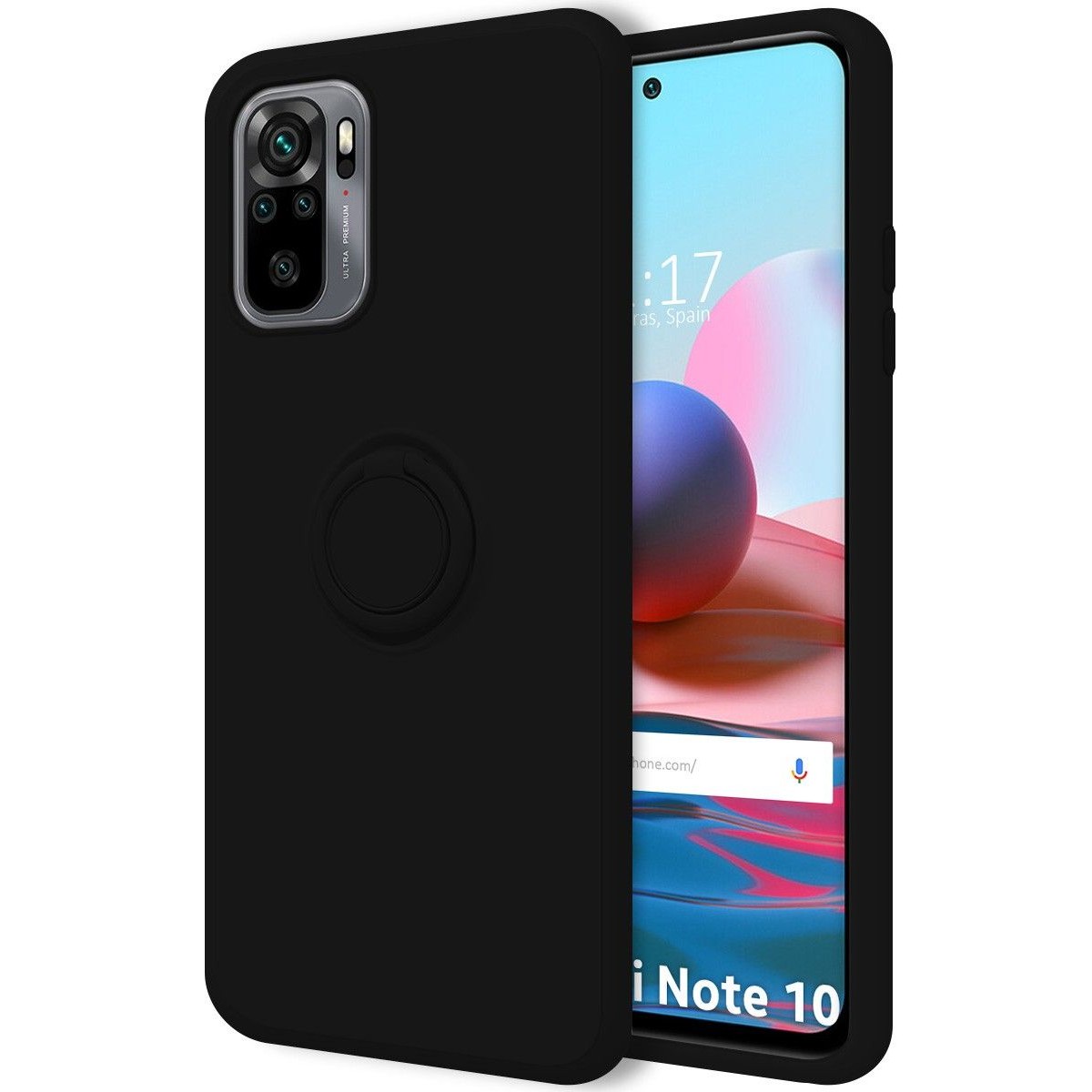 Funda Silicona Líquida Ultra Suave con Anillo para Xiaomi Redmi Note 10 / 10S color Negra
