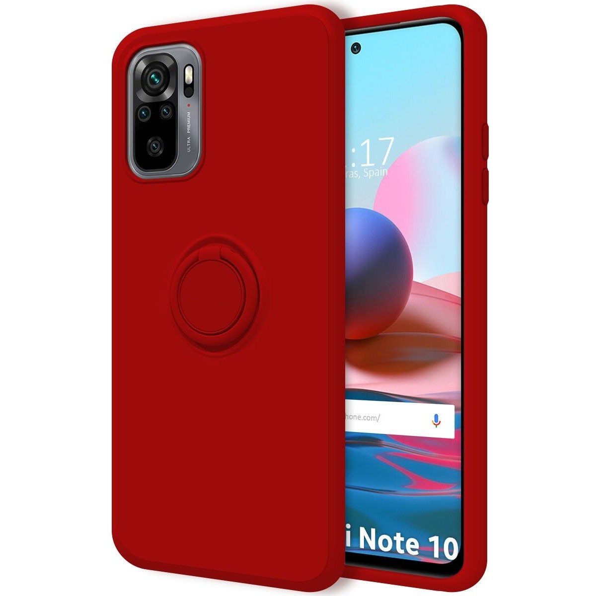 Funda Silicona Líquida Ultra Suave con Anillo para Xiaomi Redmi Note 10 / 10S color Roja