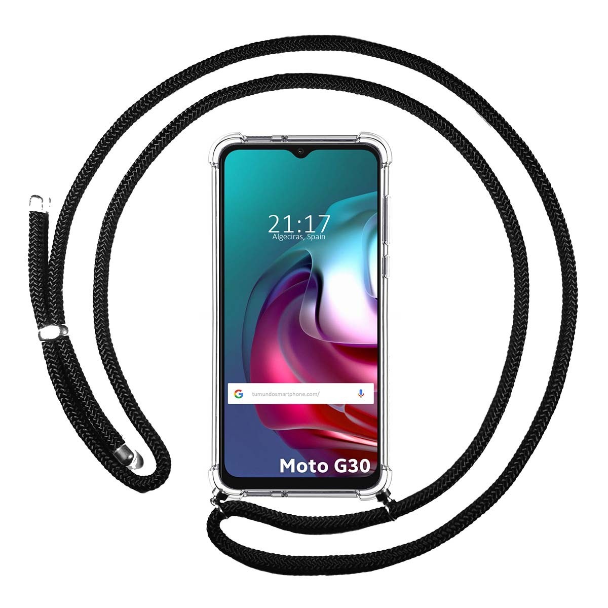 Funda Colgante Transparente para Motorola Moto G10 / G20 / G30 con Cordon Negro