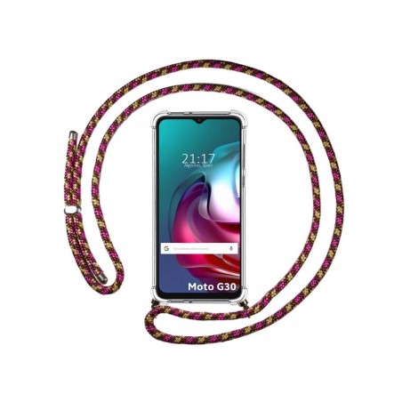 Funda Colgante Transparente para Motorola Moto G10 / G20 / G30 con Cordon Rosa / Dorado