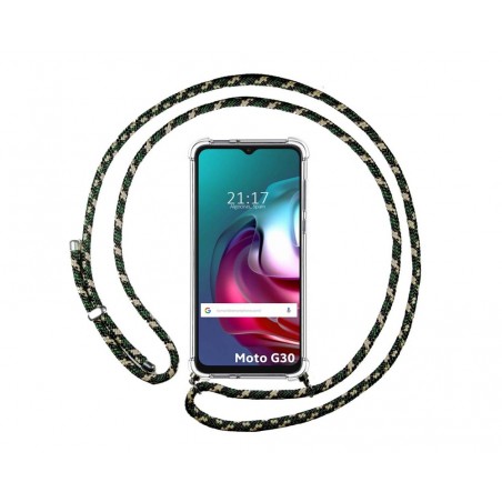 Funda Colgante Transparente para Motorola Moto G10 / G20 / G30 con Cordon Verde / Dorado