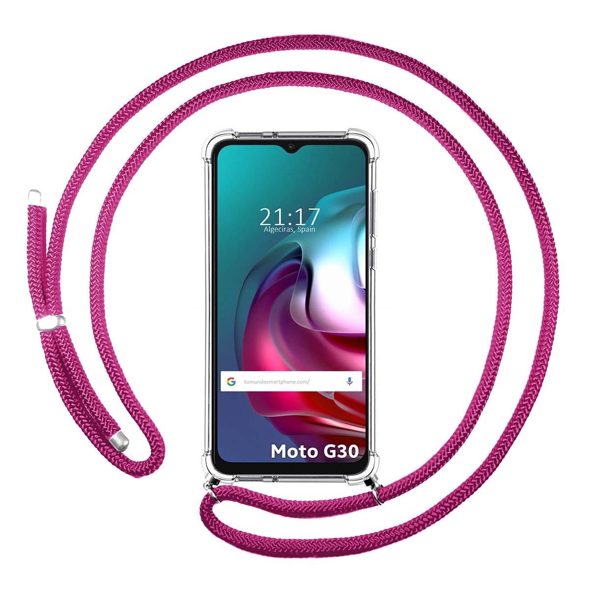 Funda Colgante Transparente para Motorola Moto G10 / G20 / G30 con Cordon Rosa Fucsia