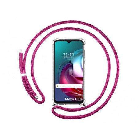 Funda Colgante Transparente para Motorola Moto G10 / G20 / G30 con Cordon Rosa Fucsia