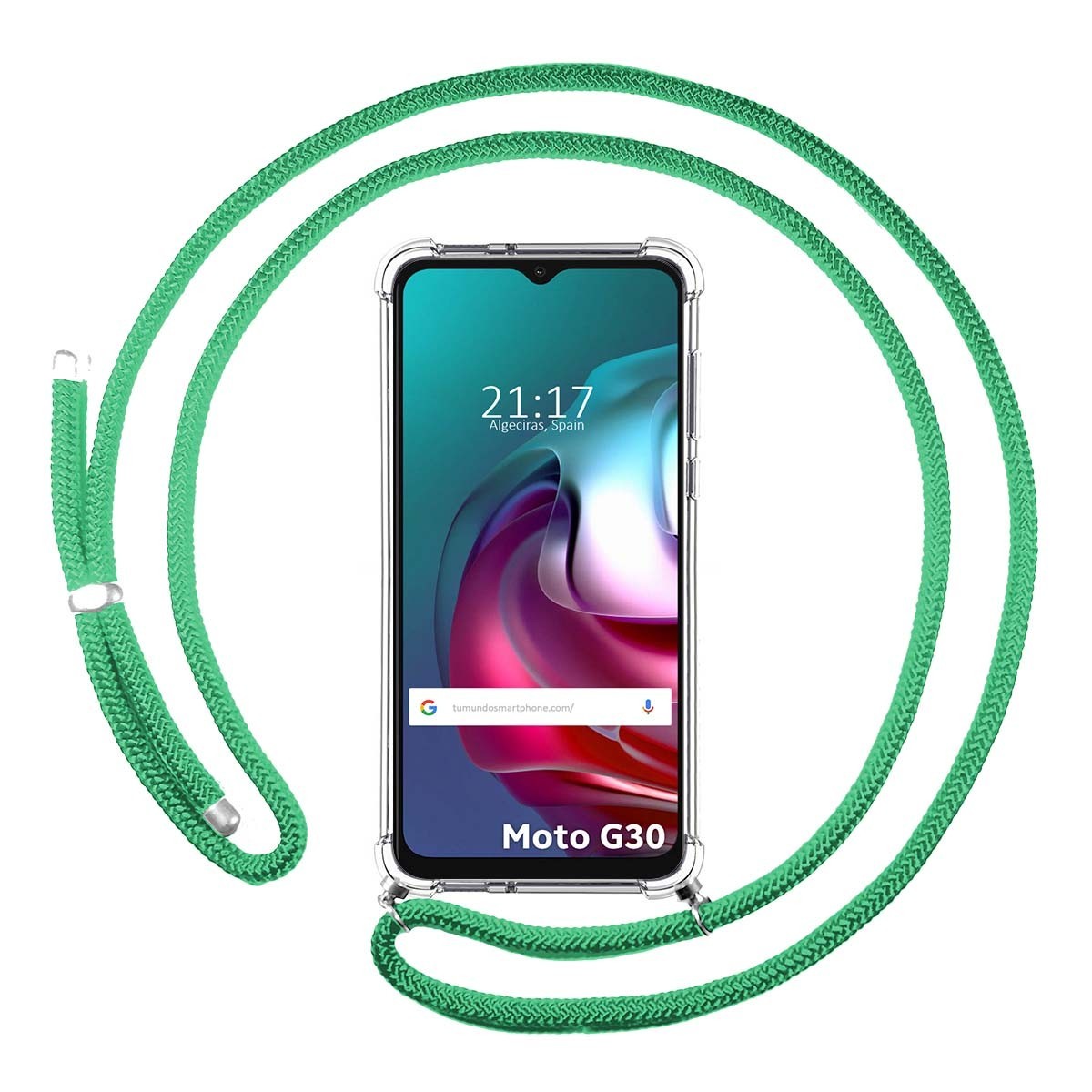 Funda Colgante Transparente para Motorola Moto G10 / G20 / G30 con Cordon Verde Agua