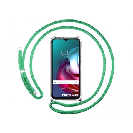 Funda Colgante Transparente para Motorola Moto G10 / G20 / G30 con Cordon Verde Agua