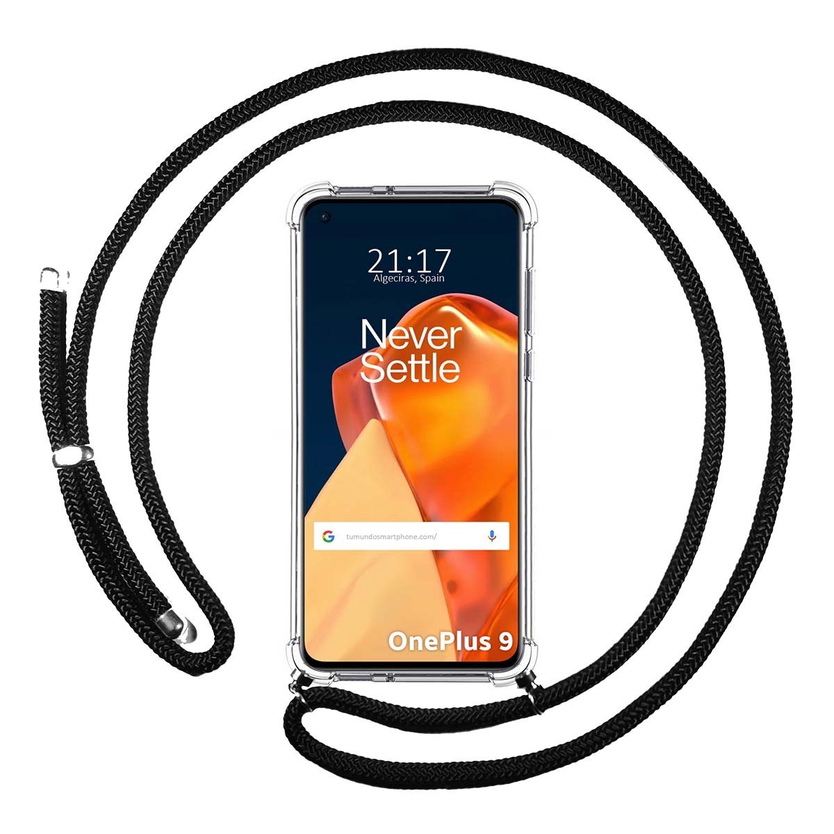 Funda Colgante Transparente para OnePlus 9 5G con Cordon Negro