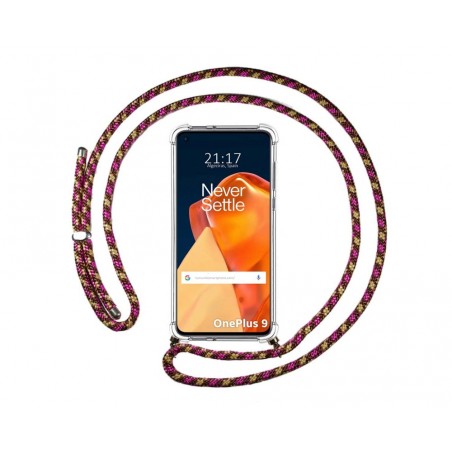 Funda Colgante Transparente para OnePlus 9 5G con Cordon Rosa / Dorado