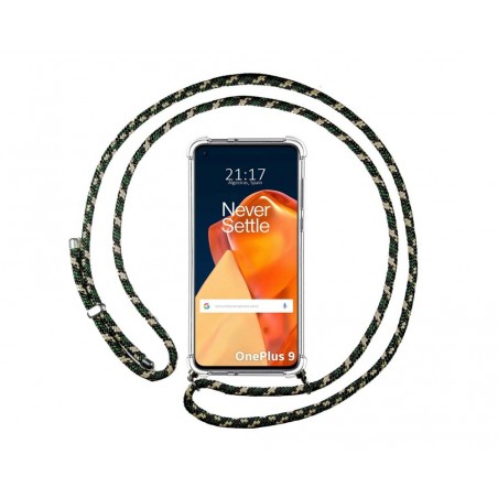Funda Colgante Transparente para OnePlus 9 5G con Cordon Verde / Dorado
