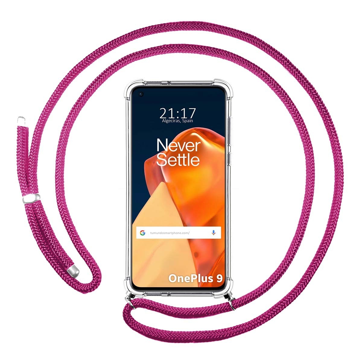 Funda Colgante Transparente para OnePlus 9 5G con Cordon Rosa Fucsia