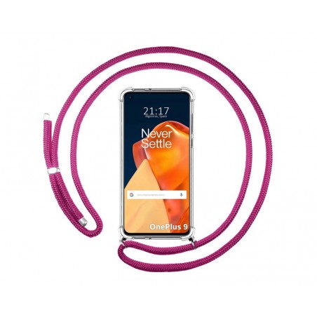 Funda Colgante Transparente para OnePlus 9 5G con Cordon Rosa Fucsia