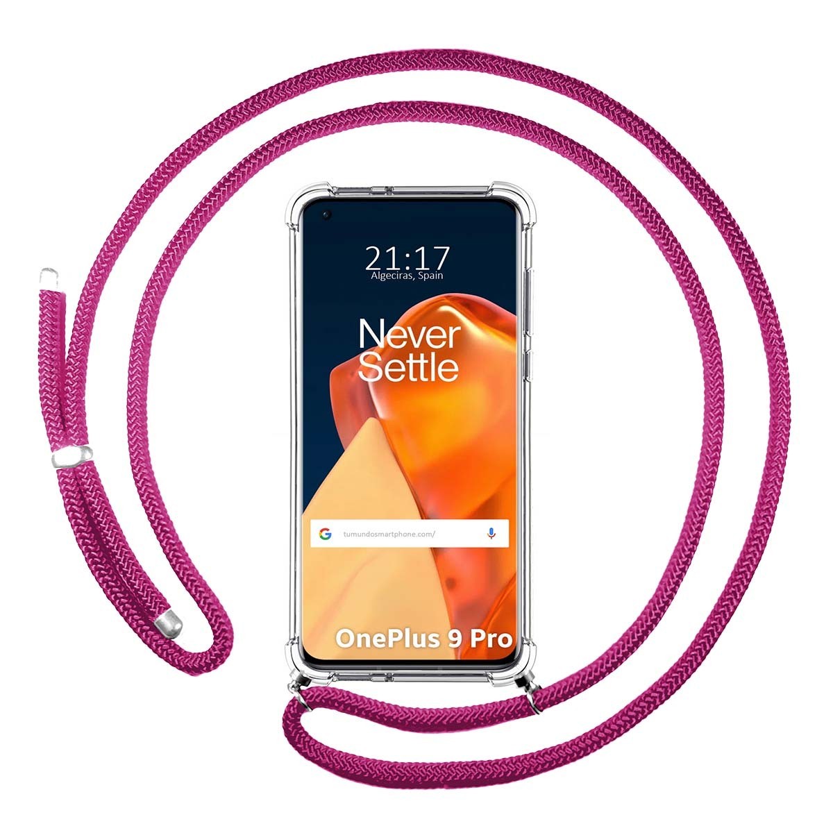 Funda Colgante Transparente para OnePlus 9 Pro 5G con Cordon Rosa Fucsia