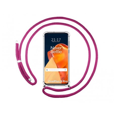 Funda Colgante Transparente para OnePlus 9 Pro 5G con Cordon Rosa Fucsia