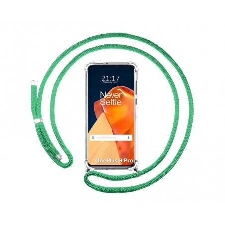 Funda Colgante Transparente para OnePlus 9 Pro 5G con Cordon Verde Agua