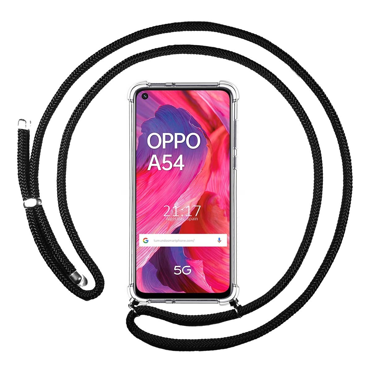 Funda Colgante Transparente para Oppo A54 5G / A74 5G con Cordon Negro