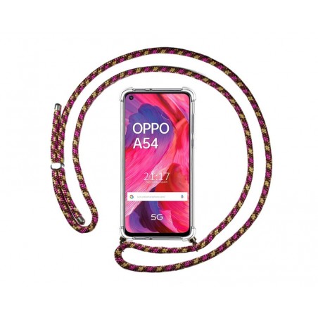 Funda Colgante Transparente para Oppo A54 5G / A74 5G con Cordon Rosa / Dorado