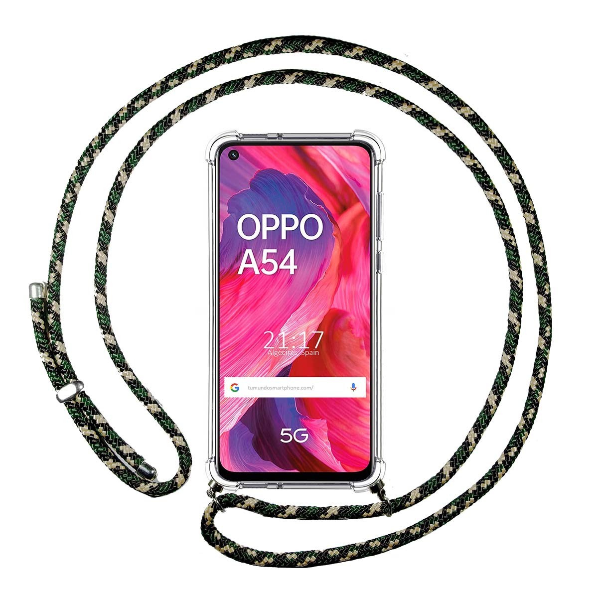 Funda Colgante Transparente para Oppo A54 5G / A74 5G con Cordon Verde / Dorado