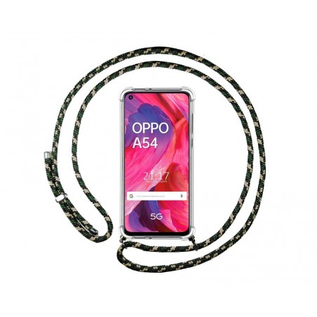Funda Colgante Transparente para Oppo A54 5G / A74 5G con Cordon Verde / Dorado