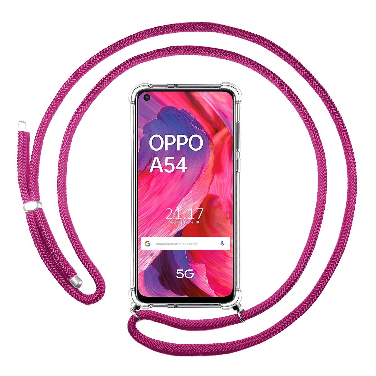 Funda Colgante Transparente para Oppo A54 5G / A74 5G con Cordon Rosa Fucsia
