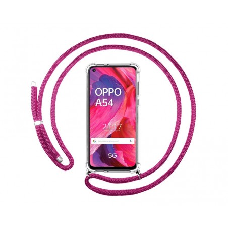 Funda Colgante Transparente para Oppo A54 5G / A74 5G con Cordon Rosa Fucsia