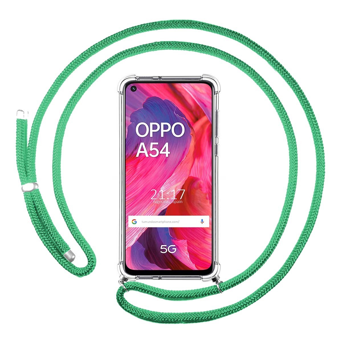 Funda Colgante Transparente para Oppo A54 5G / A74 5G con Cordon Verde Agua
