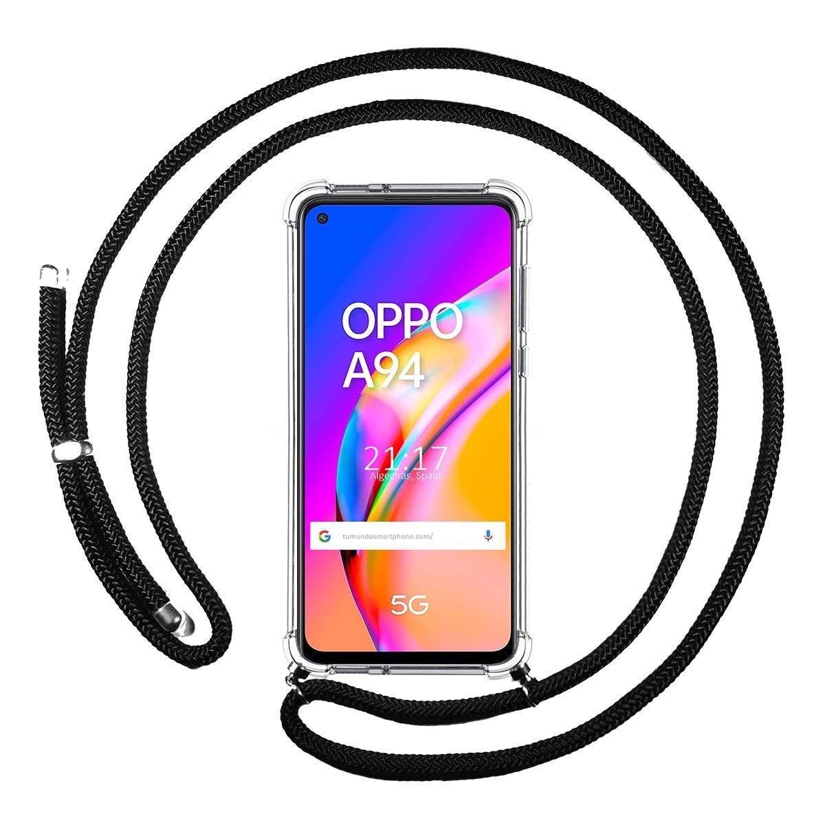 Funda Colgante Transparente para Oppo A94 5G con Cordon Negro