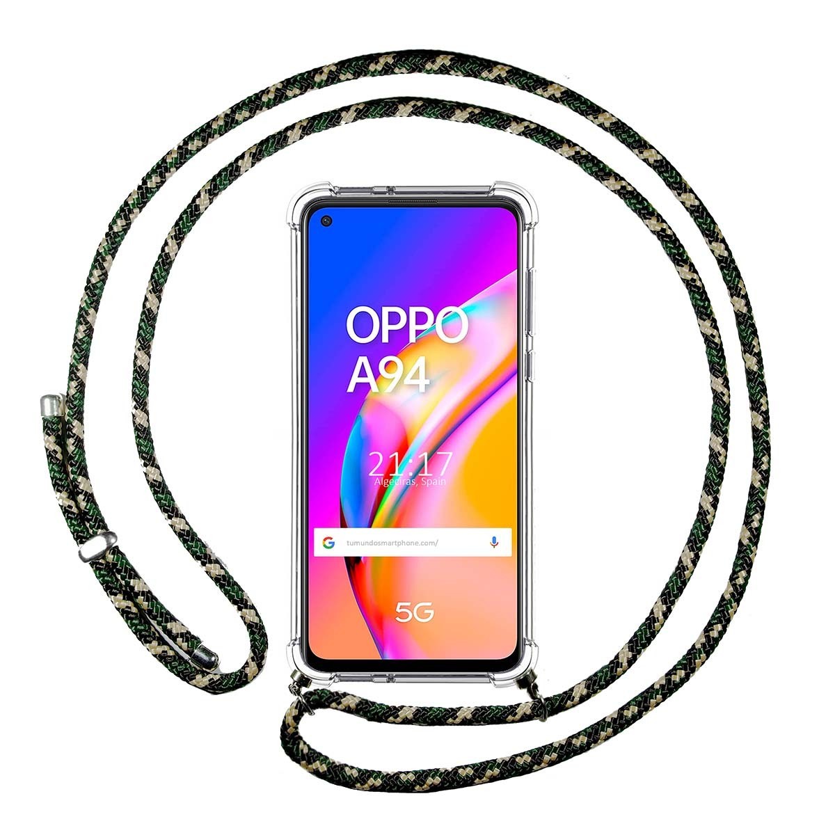 Funda Colgante Transparente para Oppo A94 5G con Cordon Verde / Dorado