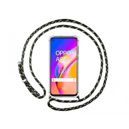 Funda Colgante Transparente para Oppo A94 5G con Cordon Verde / Dorado