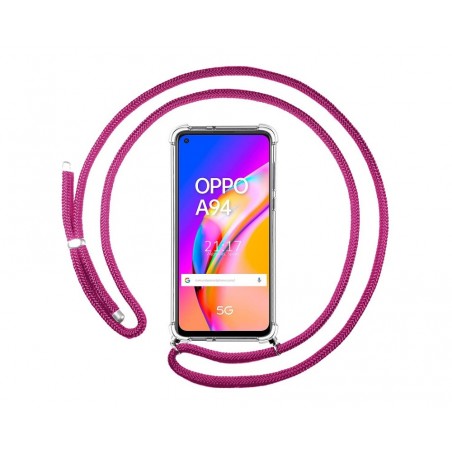 Funda Colgante Transparente para Oppo A94 5G con Cordon Rosa Fucsia