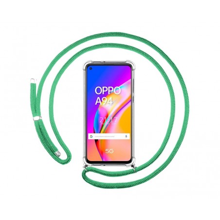 Funda Colgante Transparente para Oppo A94 5G con Cordon Verde Agua