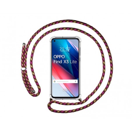 Funda Colgante Transparente para Oppo Find X3 Lite 5G con Cordon Rosa / Dorado