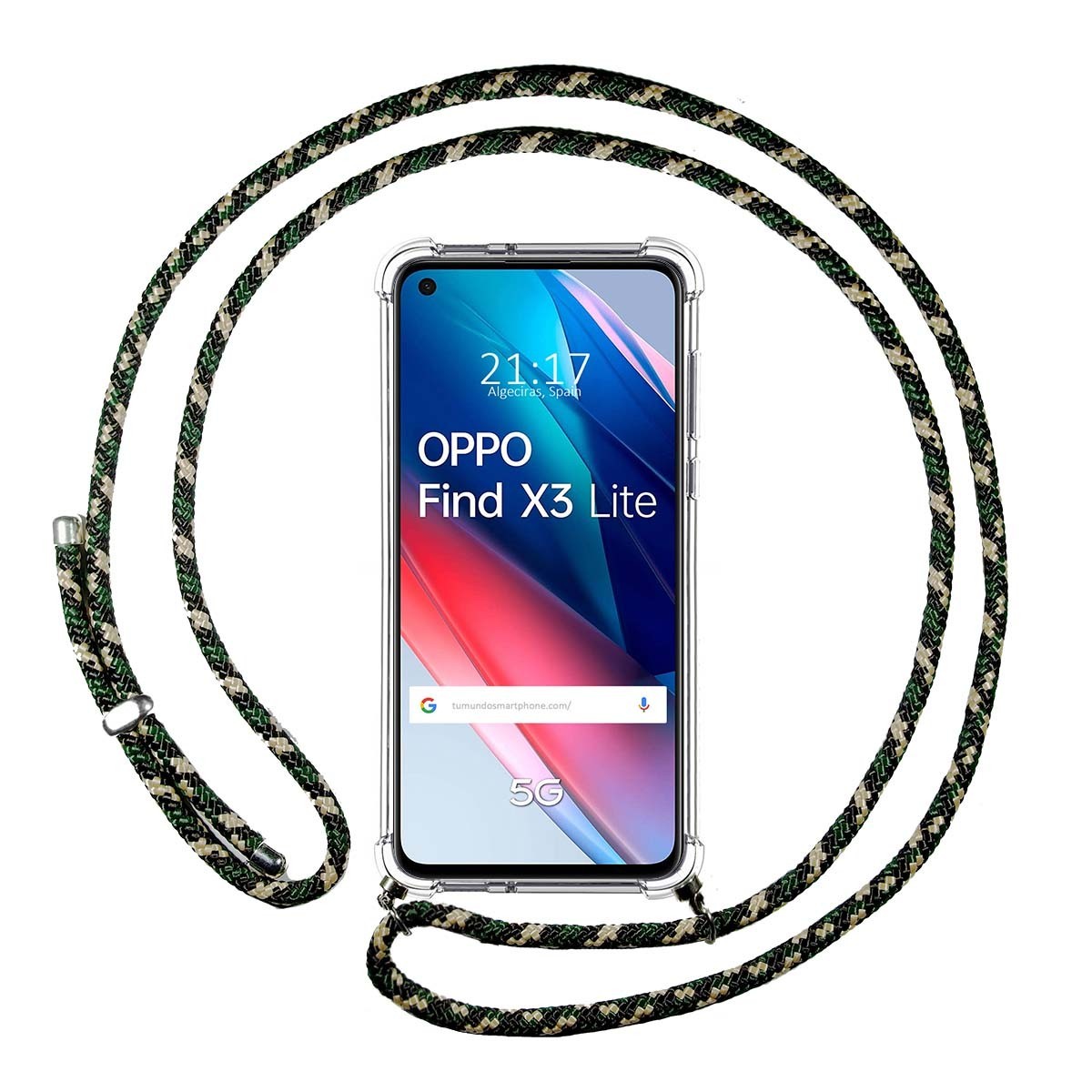 Funda Colgante Transparente para Oppo Find X3 Lite 5G con Cordon Verde / Dorado