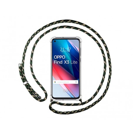 Funda Colgante Transparente para Oppo Find X3 Lite 5G con Cordon Verde / Dorado