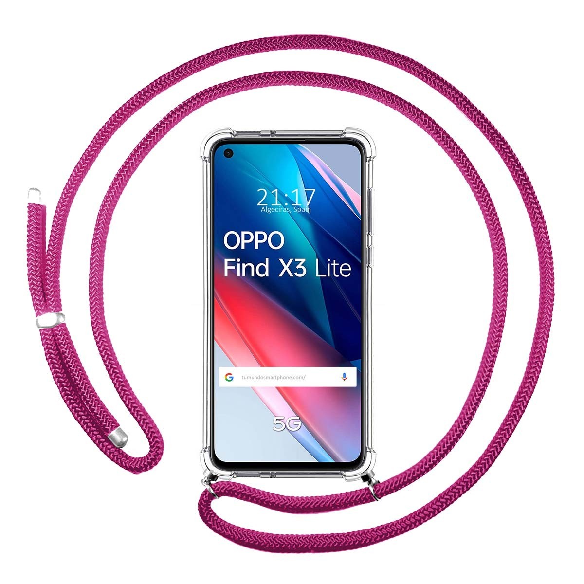 Funda Colgante Transparente para Oppo Find X3 Lite 5G con Cordon Rosa Fucsia
