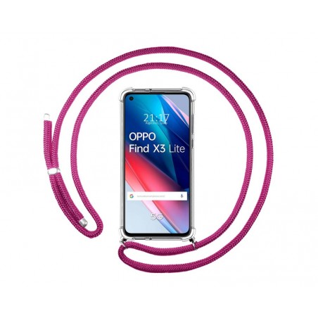 Funda Colgante Transparente para Oppo Find X3 Lite 5G con Cordon Rosa Fucsia