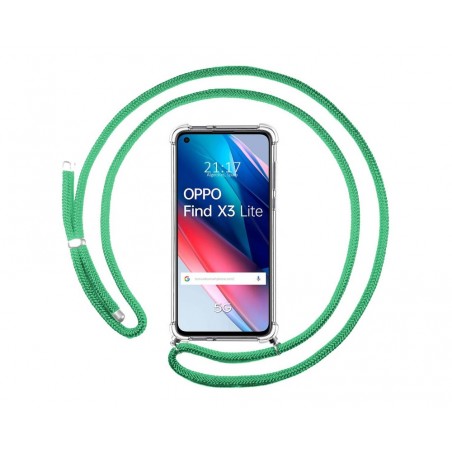 Funda Colgante Transparente para Oppo Find X3 Lite 5G con Cordon Verde Agua