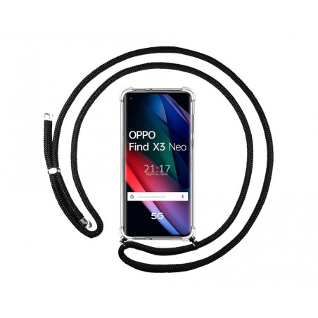 Funda Colgante Transparente para Oppo Find X3 Neo 5G con Cordon Negro