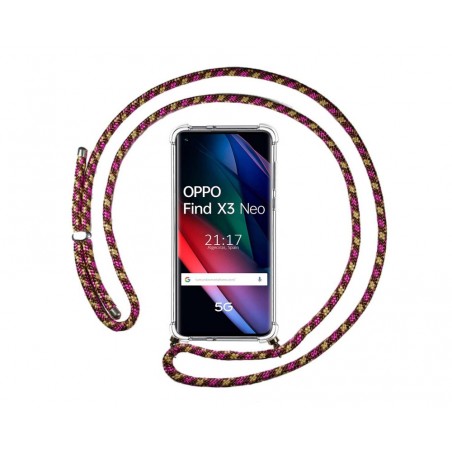 Funda Colgante Transparente para Oppo Find X3 Neo 5G con Cordon Rosa / Dorado