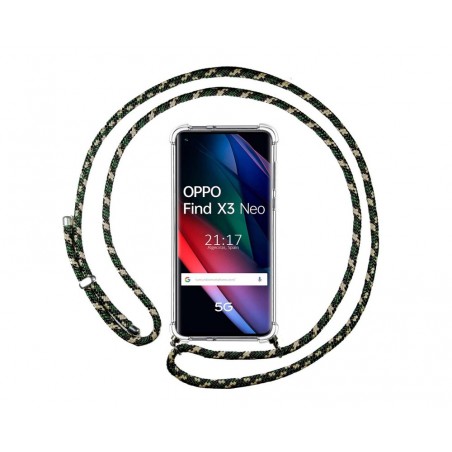 Funda Colgante Transparente para Oppo Find X3 Neo 5G con Cordon Verde / Dorado