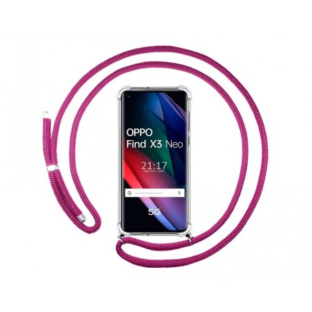 Funda Colgante Transparente para Oppo Find X3 Neo 5G con Cordon Rosa Fucsia