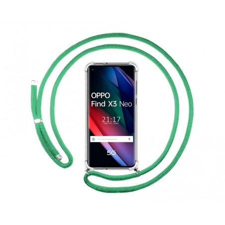 Funda Colgante Transparente para Oppo Find X3 Neo 5G con Cordon Verde Agua