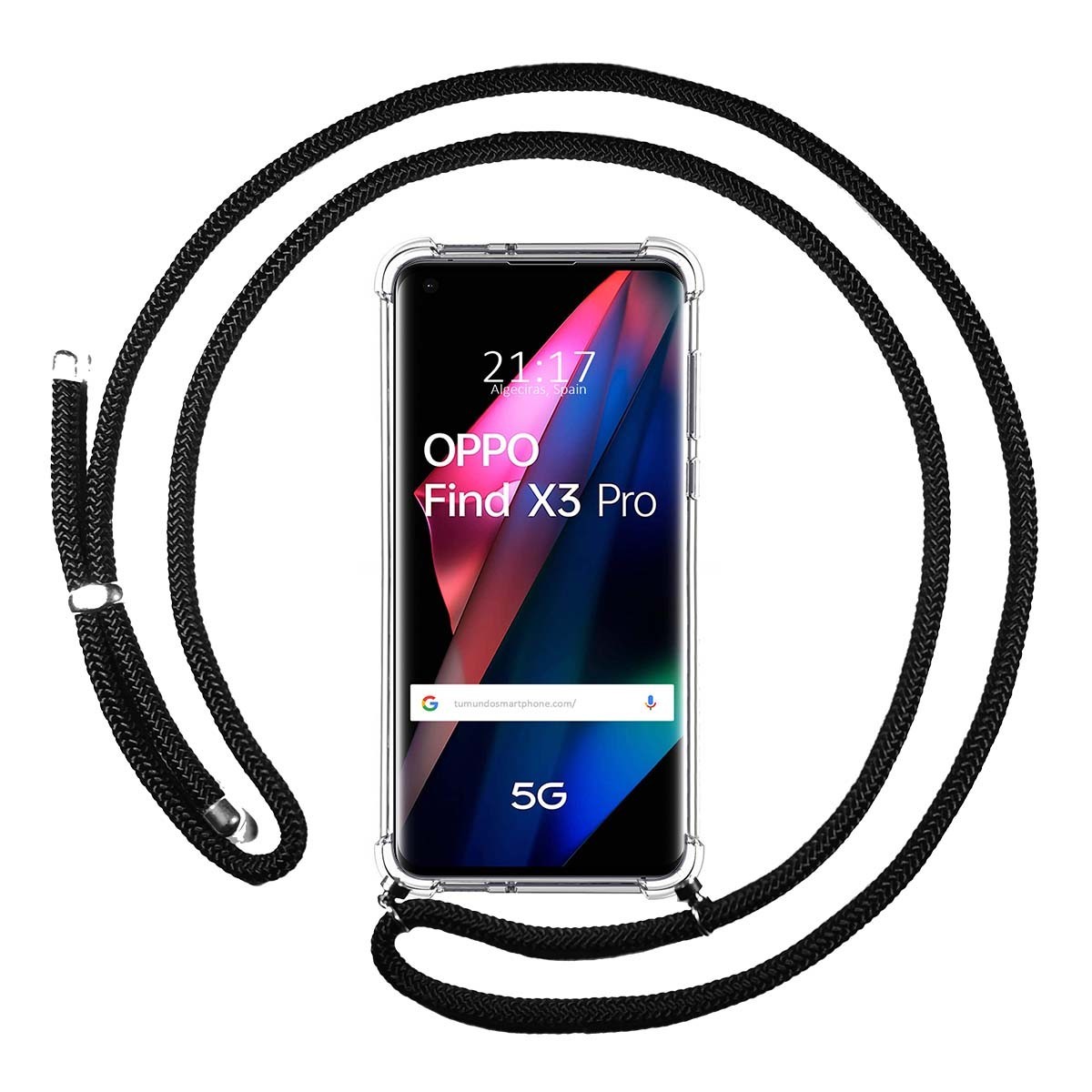 Funda Colgante Transparente para Oppo Find X3 Pro 5G con Cordon Negro