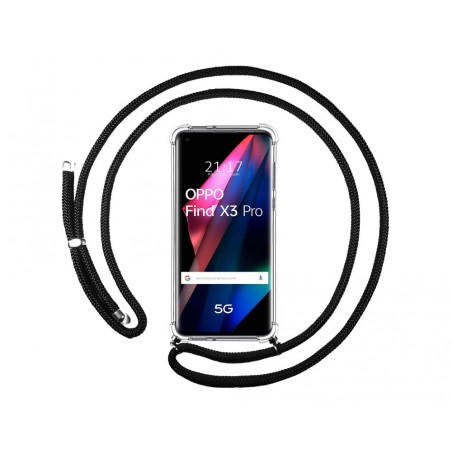 Funda Colgante Transparente para Oppo Find X3 Pro 5G con Cordon Negro