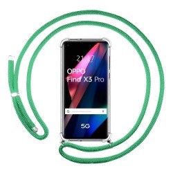 Funda Colgante Transparente para Oppo Find X3 Pro 5G con Cordon Verde Agua