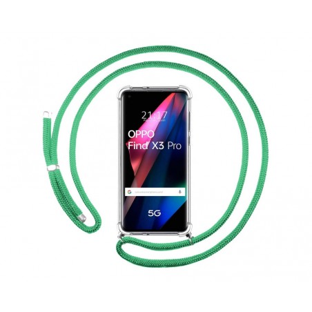 Funda Colgante Transparente para Oppo Find X3 Pro 5G con Cordon Verde Agua