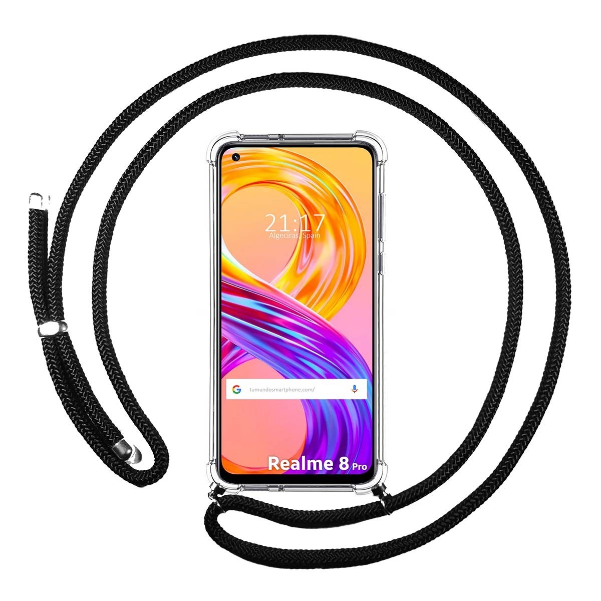 Funda Colgante Transparente para Realme 8 4G / 8 Pro con Cordon Negro