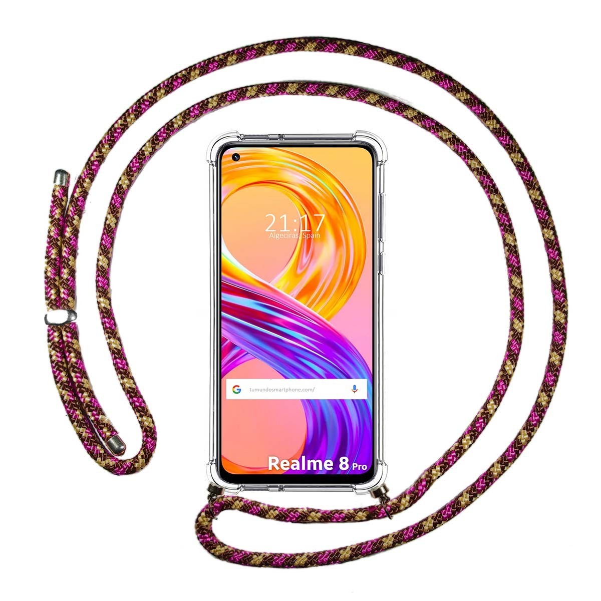 Funda Colgante Transparente para Realme 8 4G / 8 Pro con Cordon Rosa / Dorado