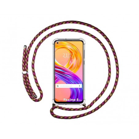 Funda Colgante Transparente para Realme 8 4G / 8 Pro con Cordon Rosa / Dorado
