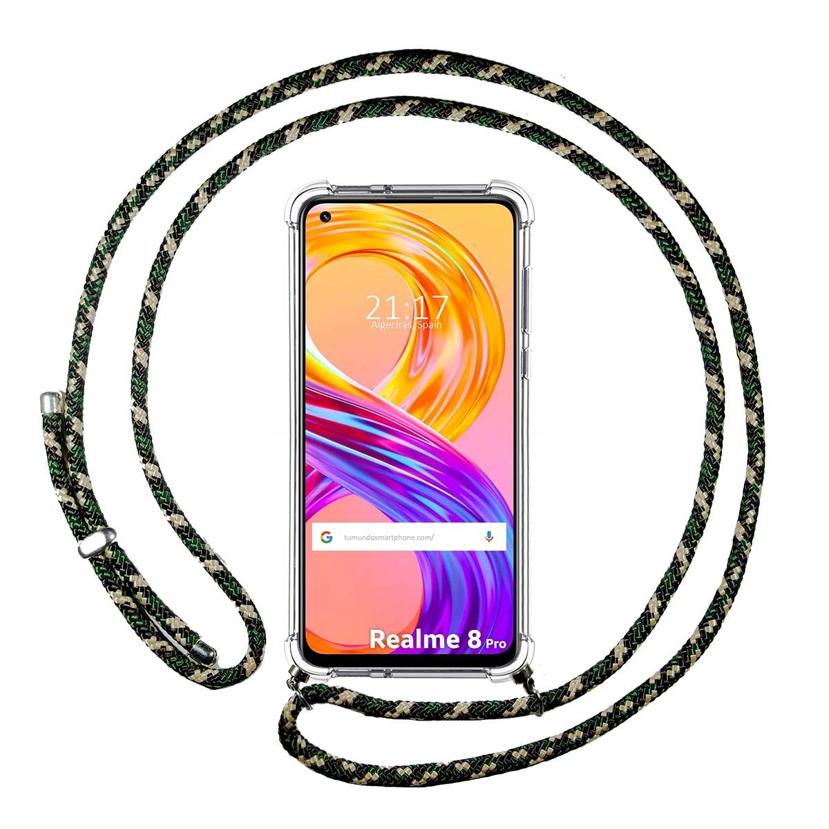 Funda Colgante Transparente para Realme 8 4G / 8 Pro con Cordon Verde / Dorado