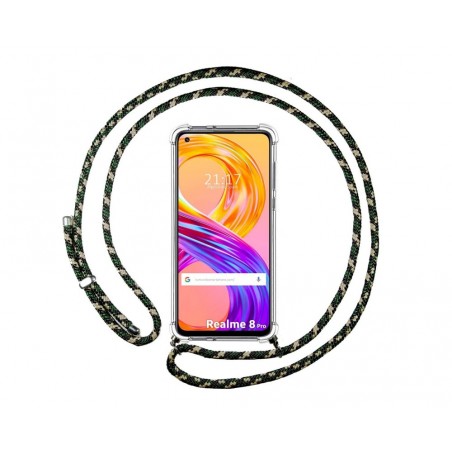 Funda Colgante Transparente para Realme 8 4G / 8 Pro con Cordon Verde / Dorado