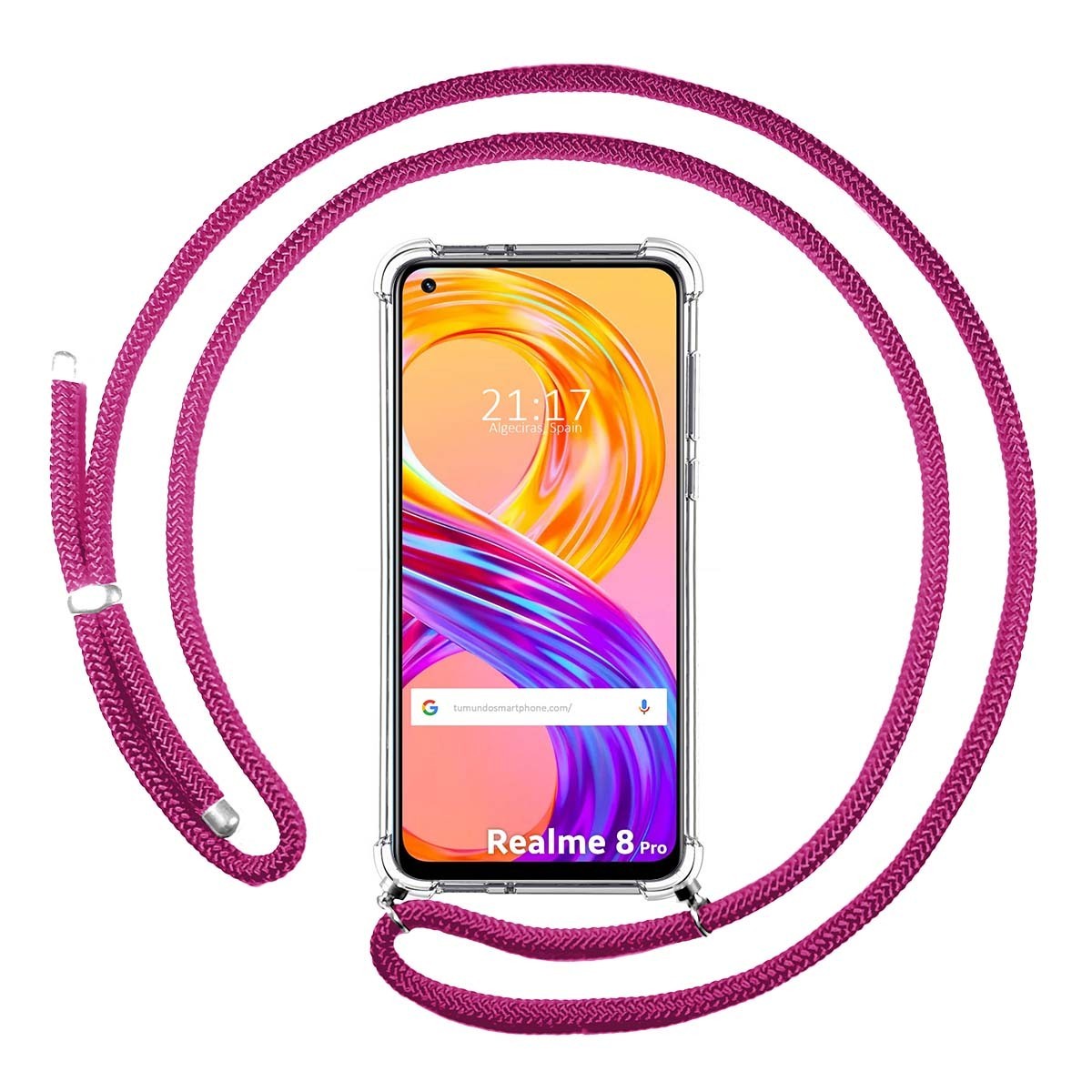 Funda Colgante Transparente para Realme 8 4G / 8 Pro con Cordon Rosa Fucsia
